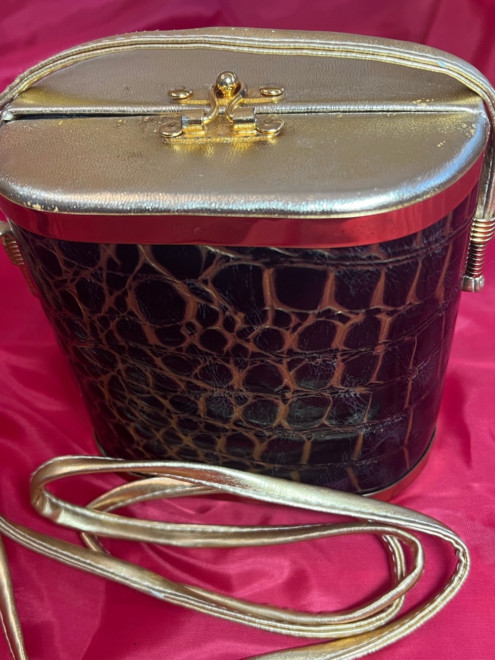 Gold Top Croc-Embossed Crossbody Bag
